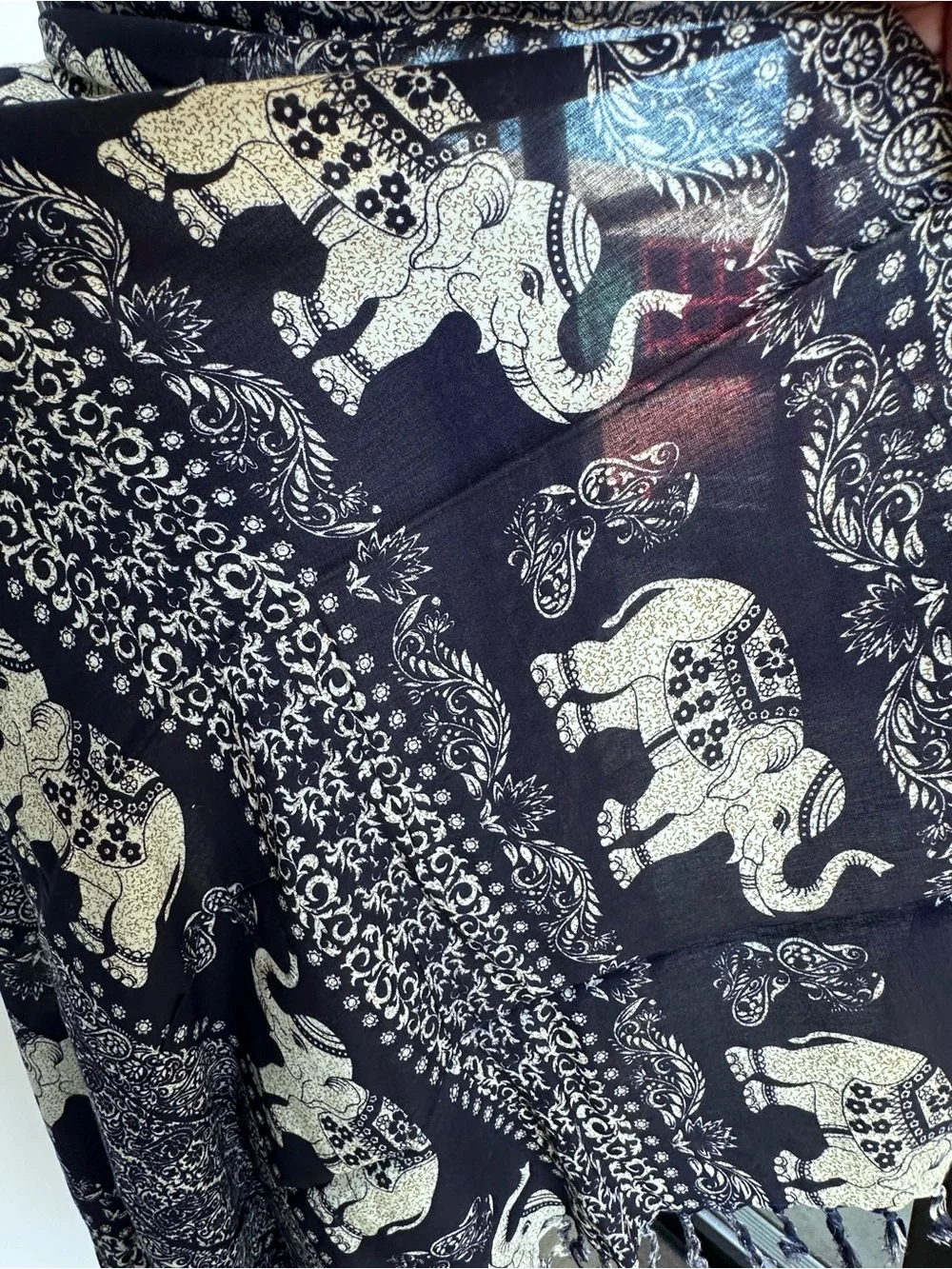 Navy Elephant Print Shawl Scarf - Unknown Brand never worn